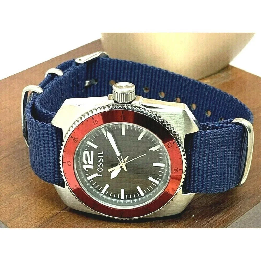 Fossil Men's Watch WB1042 Quartz Black Dial 38mm Blue Nylon Strap